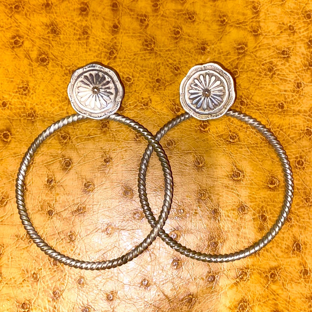 Stamped Silver Concho Hoops